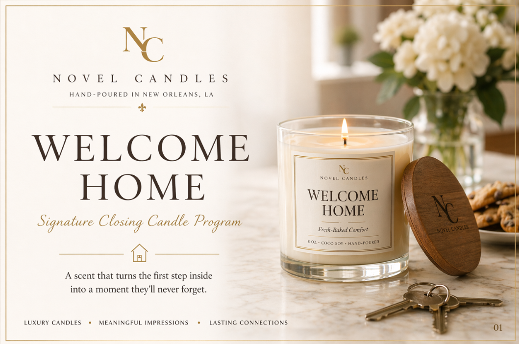 WELCOME HOME Candle Gift for Realtors | Closing Gift for Home Buyers | Custom Real Estate Gift | Home Builder Housewarming Candle
