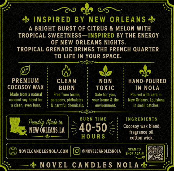 TROPICAL GRENADE Candle | New Orleans Inspired Citrus Melon Cocktail Scent | Novelty Neon Green Candle | Bourbon Street Gift | NOLA Souvenir