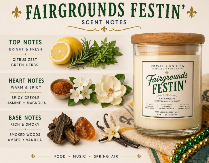 Fairgrounds Festin’ Candle | New Orleans Festival Scent | Spring NOLA Candle | Live Music Inspired | Cajun Foodie Candle Gift from Louisiana