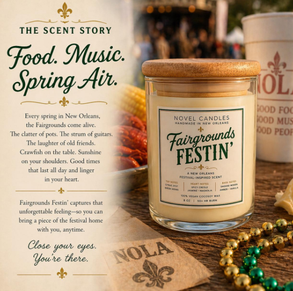 Fairgrounds Festin’ Candle | New Orleans Festival Scent | Spring NOLA Candle | Live Music Inspired | Cajun Foodie Candle Gift from Louisiana