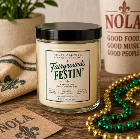 Fairgrounds Festin’ Candle | New Orleans Festival Scent | Spring NOLA Candle | Live Music Inspired | Cajun Foodie Candle Gift from Louisiana