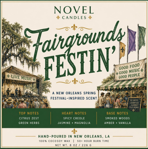 Fairgrounds Festin’ Candle | New Orleans Festival Scent | Spring NOLA Candle | Live Music Inspired | Cajun Foodie Candle Gift from Louisiana