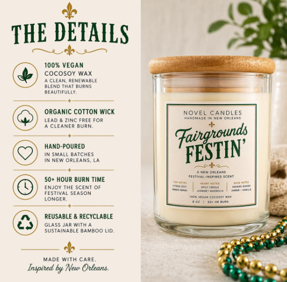 Fairgrounds Festin’ Candle | New Orleans Festival Scent | Spring NOLA Candle | Live Music Inspired | Cajun Foodie Candle Gift from Louisiana