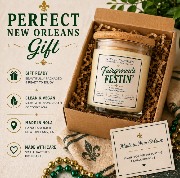 Fairgrounds Festin’ Candle | New Orleans Festival Scent | Spring NOLA Candle | Live Music Inspired | Cajun Foodie Candle Gift from Louisiana
