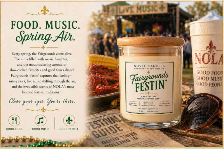 Fairgrounds Festin’ Candle | New Orleans Festival Scent | Spring NOLA Candle | Live Music Inspired | Cajun Foodie Candle Gift from Louisiana