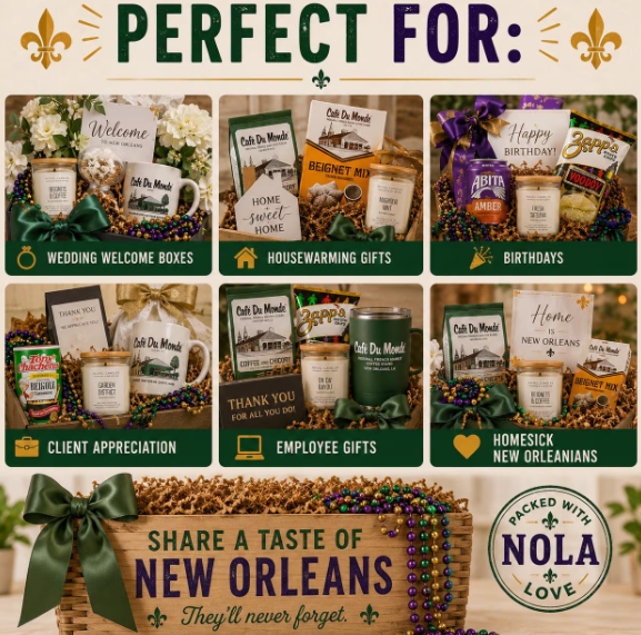 NEW ORLEANS THEMED GIFT BASKET | Handmade in Louisiana | Customizable Gift Idea | Nola Wedding Gift | Homesick Gift | Southern Hospitality