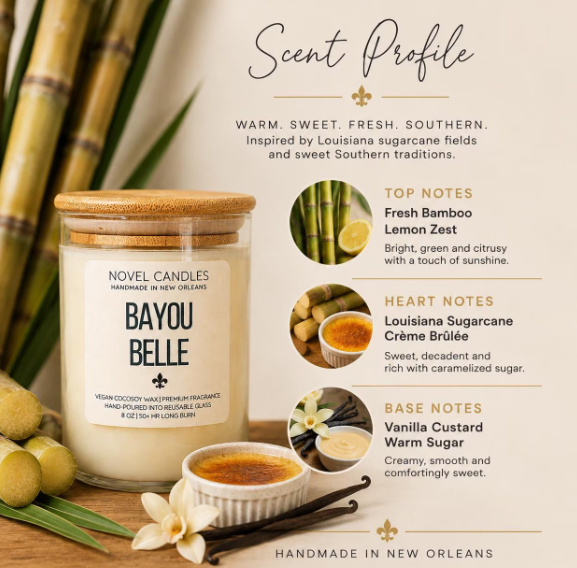 Bayou Belle Candle | Sugarcane, Amber & Vanilla Citrua Louisiana Candle | New Orleans Gift | Southern Candle | Handmade CocoSoy Candle