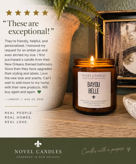 Bayou Belle Candle | Sugarcane, Amber & Vanilla Citrua Louisiana Candle | New Orleans Gift | Southern Candle | Handmade CocoSoy Candle