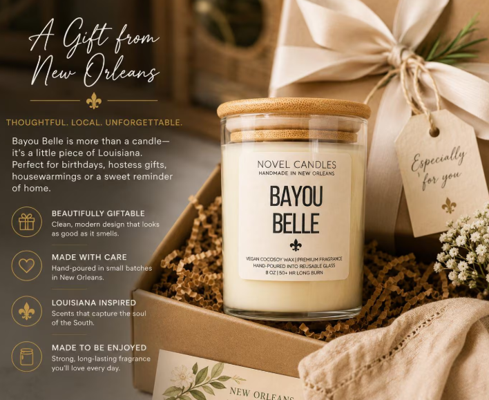 Bayou Belle Candle | Sugarcane, Amber & Vanilla Citrua Louisiana Candle | New Orleans Gift | Southern Candle | Handmade CocoSoy Candle