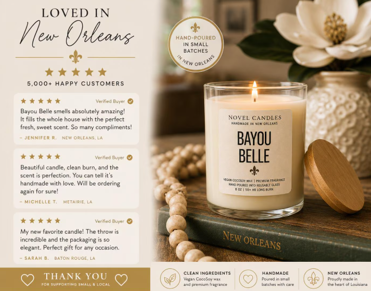 Bayou Belle Candle | Sugarcane, Amber & Vanilla Citrua Louisiana Candle | New Orleans Gift | Southern Candle | Handmade CocoSoy Candle