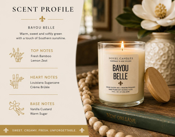 Bayou Belle Candle | Sugarcane, Amber & Vanilla Citrua Louisiana Candle | New Orleans Gift | Southern Candle | Handmade CocoSoy Candle