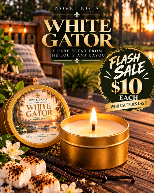 4 oz Gold Tin White Gator Candle | New Orleans Candle, Vanilla, Cashmere, Marshmallow Cream, Rum & Vetiver Scent | Louisiana Gift