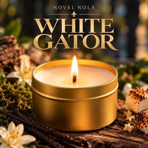 4 oz Gold Tin White Gator Candle | New Orleans Candle, Vanilla, Cashmere, Marshmallow Cream, Rum & Vetiver Scent | Louisiana Gift