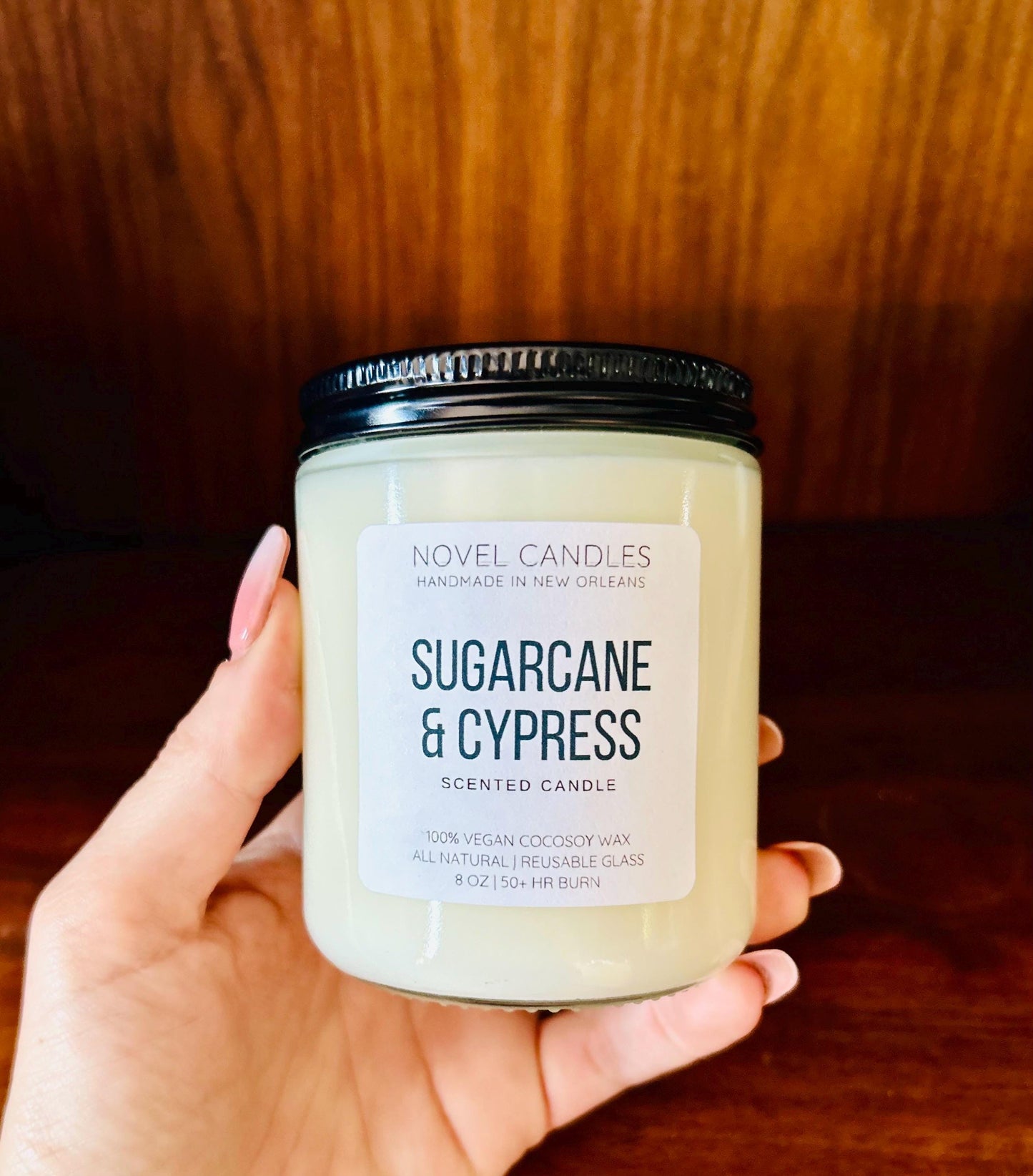Sugarcane & Cypress Scented Candle — Louisiana Swamp & Bayou Inspired Candle, Handmade in New Orleans, NOLA Themed Gift in Reusable Jar