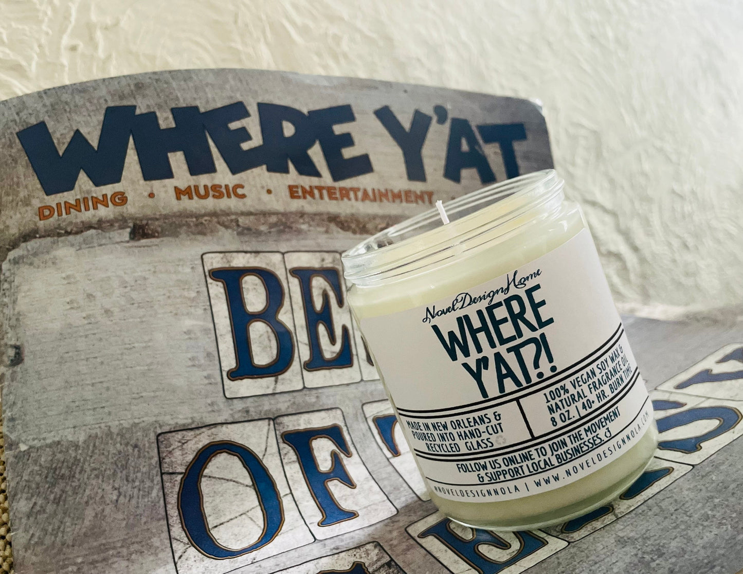 Where Y’at?! Cucumber Melon Ginger Candle: Vegan CocoSoy Wax, Recycled Glass