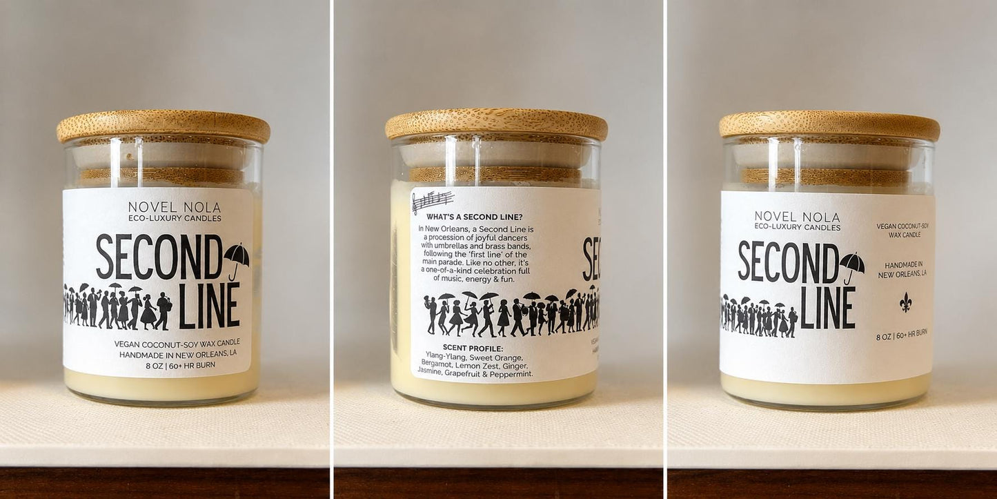 SECOND LINE — New Orleans Gift Candle | Citrus Jasmine Grapefruit Scented | NOLA Gift | Louisiana Wedding Favor | Mardi Gras Decor