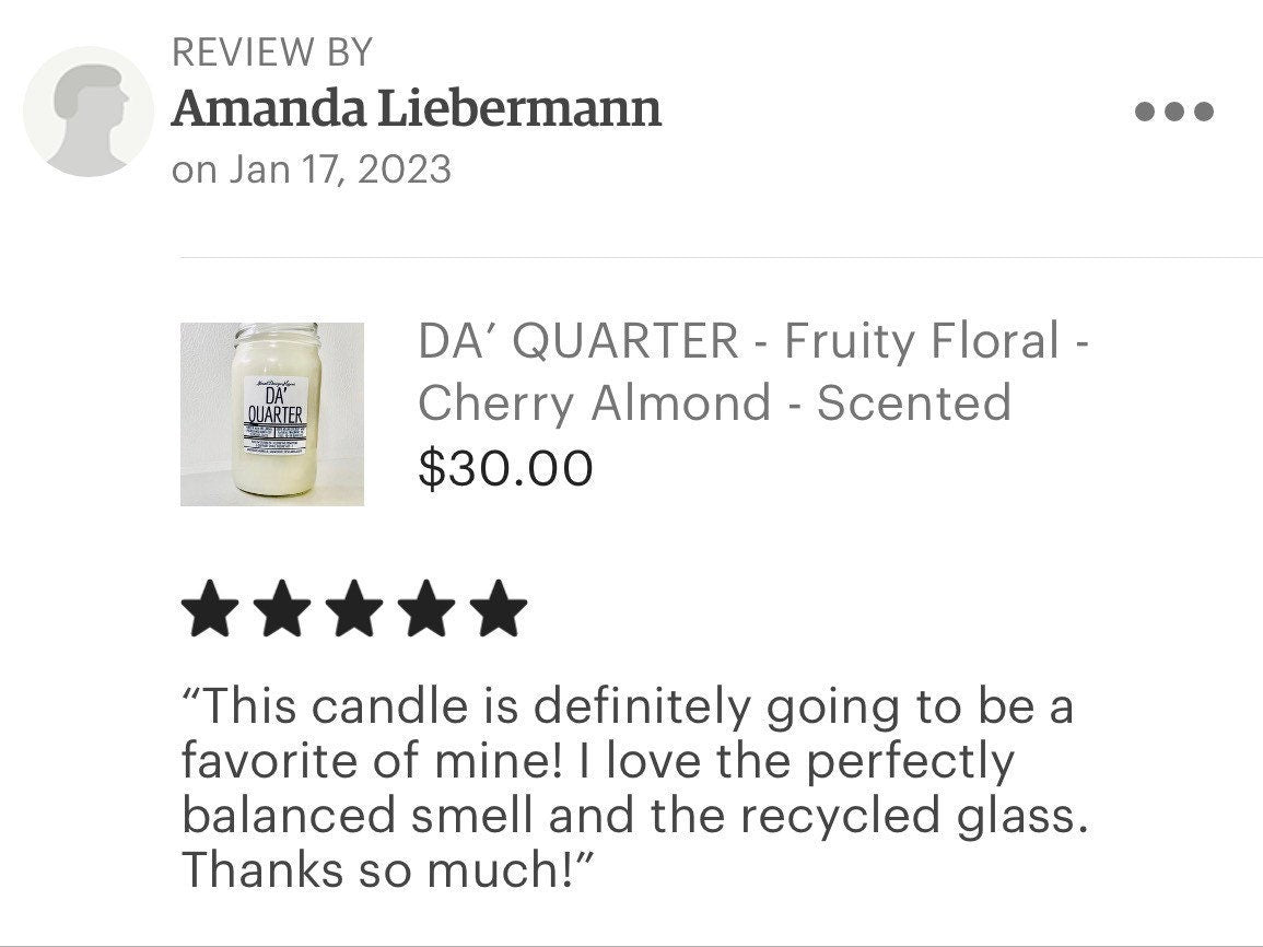 Da Quarter Scented Candle: Fruity Floral Musk, New Orleans Recycled Glass Jar