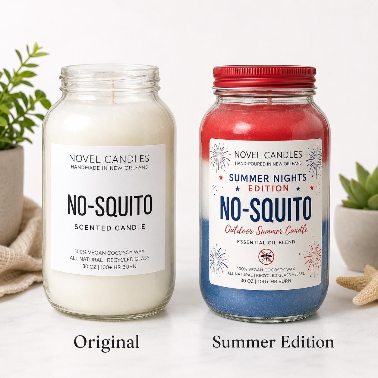 All-Natural Insect Repellent Candle - Basil, Lavender, Lemongrass, Sage Mosquito Candle, Red White & Blue Decor, July Fourth Party Decor