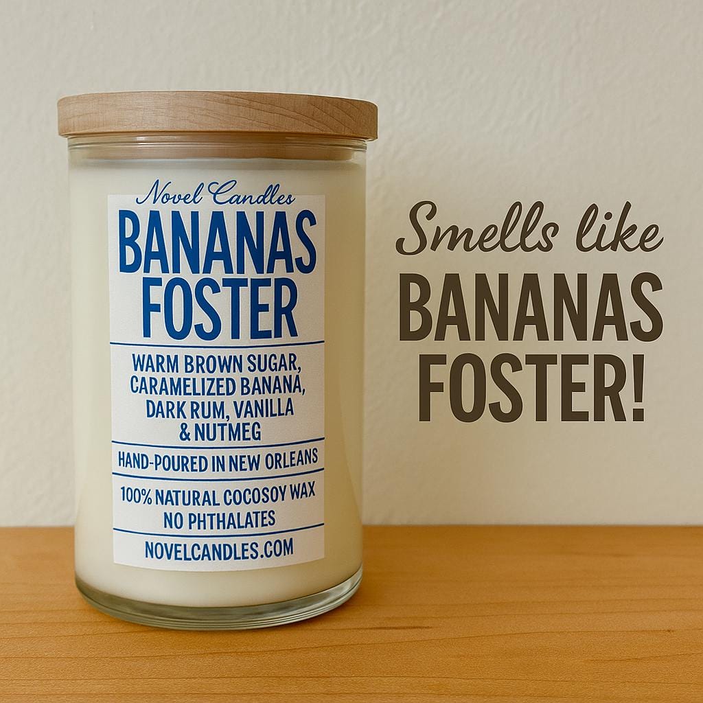 Bananas Foster Candle: New Orleans Dessert Scent, Vegan CocoSoy Wax