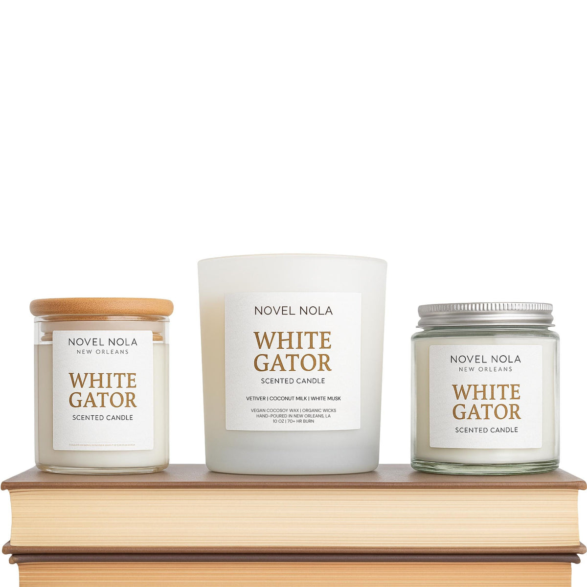 White Gator Candle — Gourmand Vanilla Marshmallow Scent, Handmade in New Orleans Louisiana, Recycled Glass
