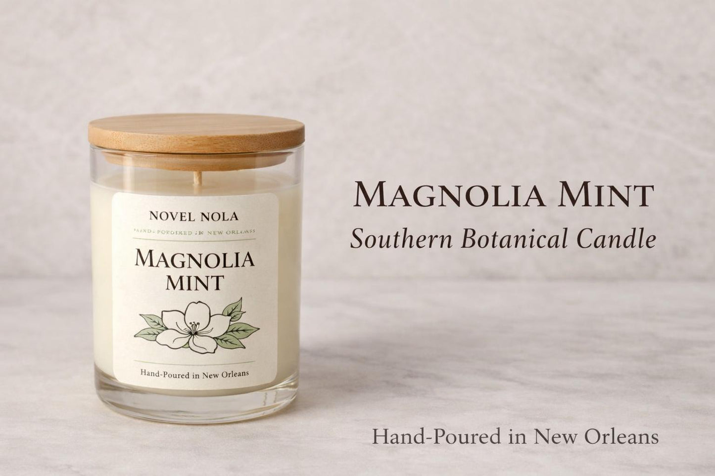 Magnolia Mint Scented Candle: Vegan CocoSoy Wax, Recycled Glass Jar