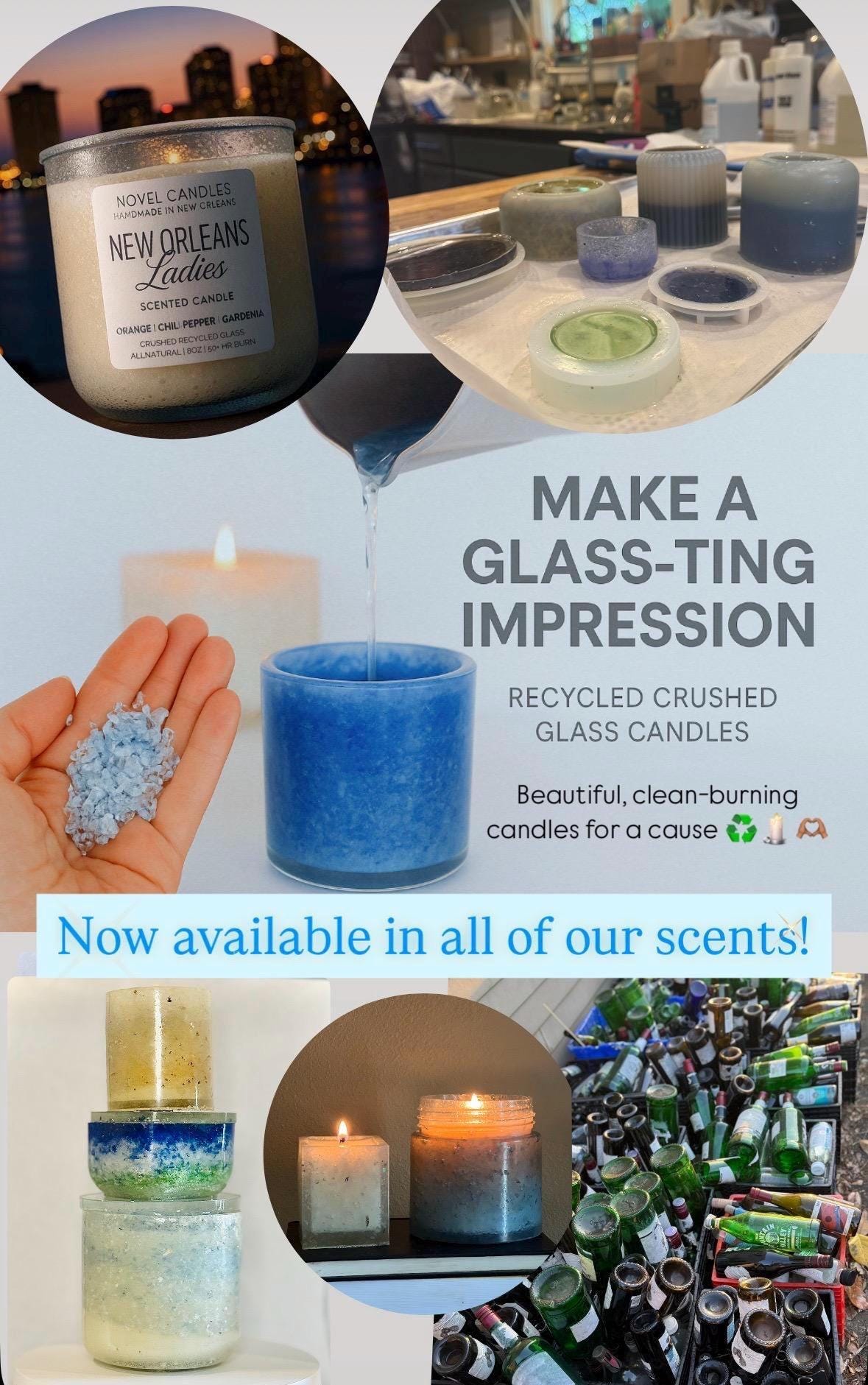 Blue Egret Candle: Citrus Sage Scent, Recycled Glass NOLA Gift