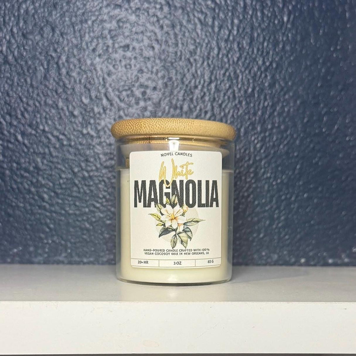 White Magnolia Scented Candle • Fresh Floral, Jasmine & Gardenia Scent, Handmade in New Orleans, Southern Home Decor in Reusable Glass