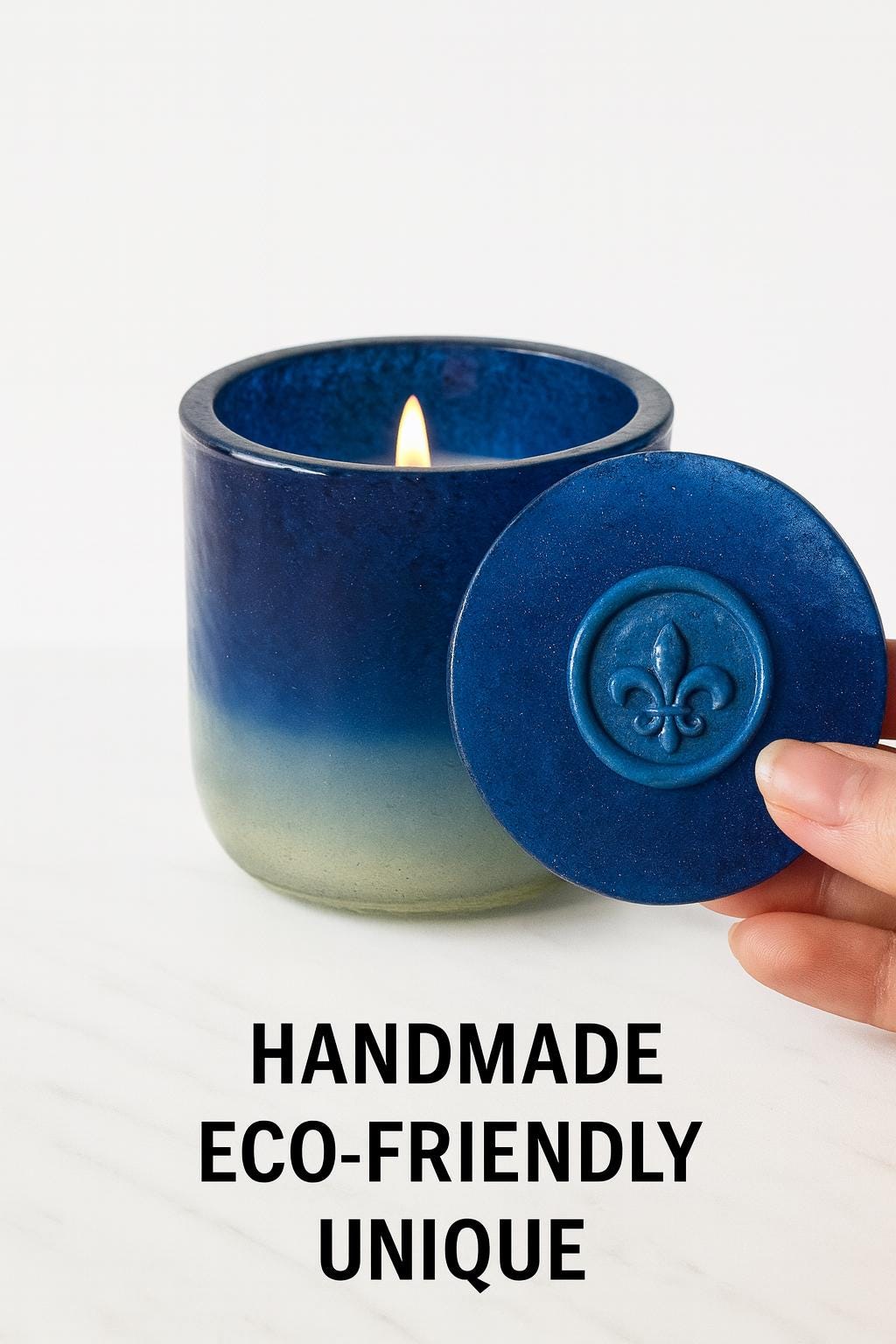 Blue Egret Candle: Citrus Sage Scent, Recycled Glass NOLA Gift