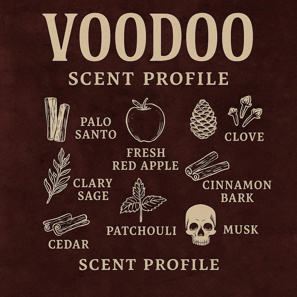 VOODOO Candle: Apple Cinnamon Palo Santo Sage Scented Soy Wax, New Orleans Themed Halloween Fall Candle
