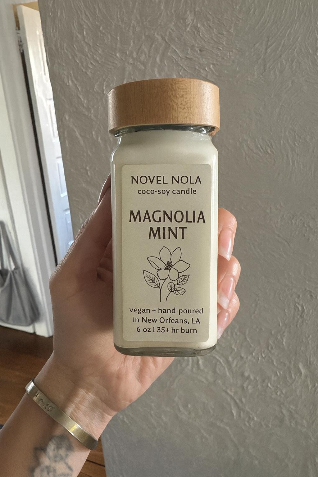 Magnolia Mint Scented Candle: Vegan CocoSoy Wax, Recycled Glass Jar