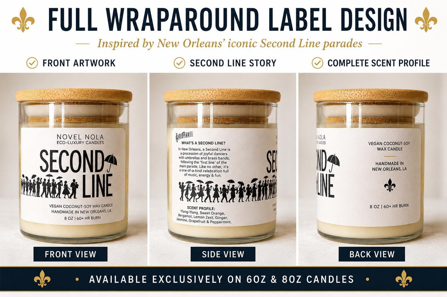 SECOND LINE — New Orleans Gift Candle | Citrus Jasmine Grapefruit Scented | NOLA Gift | Louisiana Wedding Favor | Mardi Gras Decor