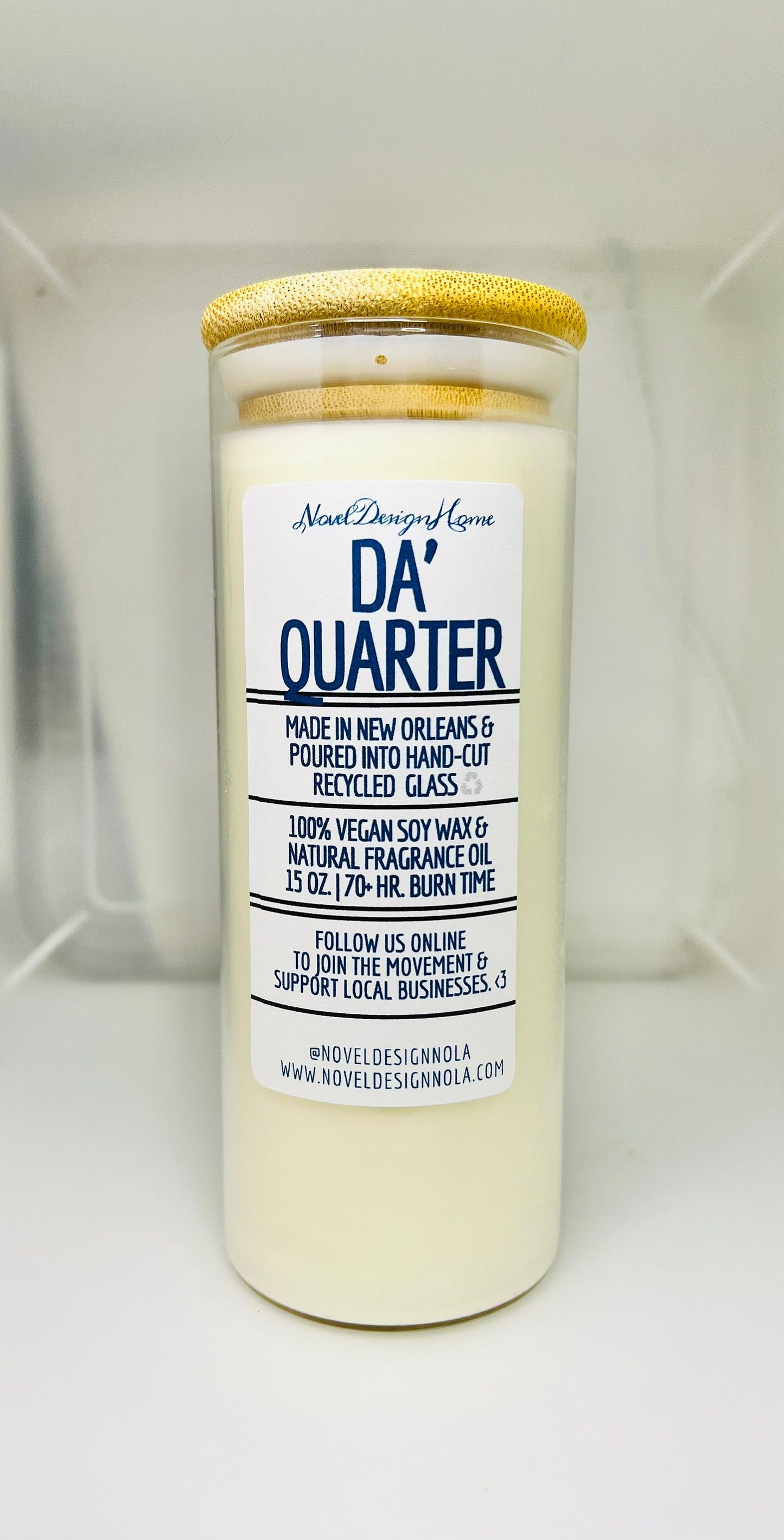 Da Quarter Scented Candle: Fruity Floral Musk, New Orleans Recycled Glass Jar