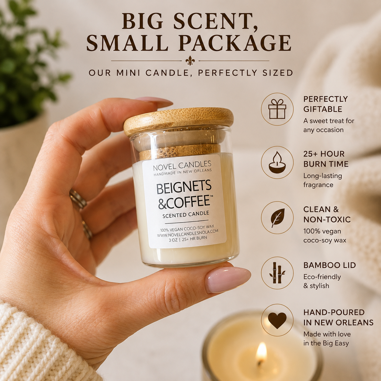 Beignets & Coffee Scented Candle – Official Cafe Du Monde Candle Scent | Handmade in New Orleans Foodie Gift | NOLA Vacation Souvenir