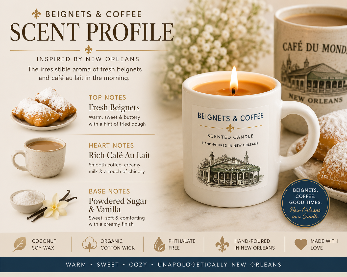 Personalized Beignets & Coffee Wedding Favor Candle | Save the Date, Thank You & Bridal Shower Favor | Reusable Mini Mug Candle