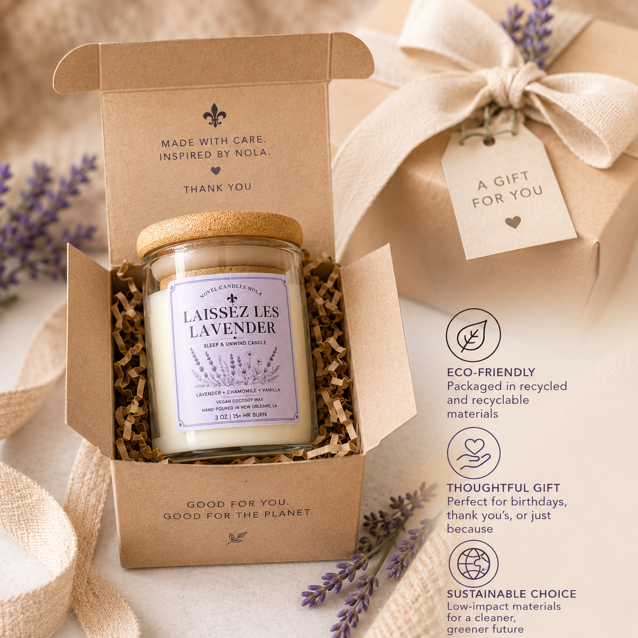 Laissez Les Lavender Candle | Lavender Chamomile Vanilla Candle | Sleep & Unwind Gift | New Orleans Candle | Relaxation Candle