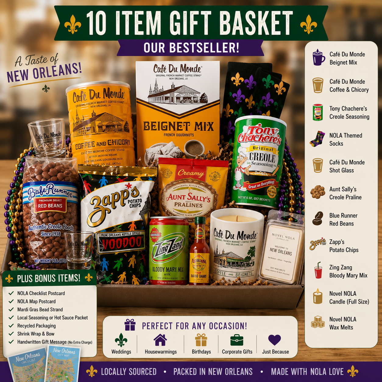 NEW ORLEANS THEMED GIFT BASKET | Handmade in Louisiana | Customizable Gift Idea | Nola Wedding Gift | Homesick Gift | Southern Hospitality