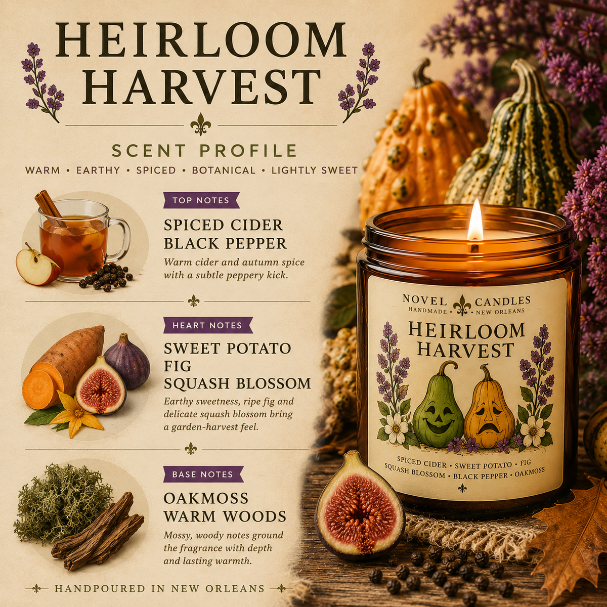 Heirloom Harvest Fall Candle | Sweet Potato, Fig & Spiced Cider | Louisiana Fall Candle | Southern Autumn Gift | Handmade in New Orleans